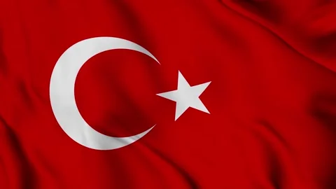 Turkey flag waving in the wind, Red flag with white crescent and a star, 4k reso Video stock 304826220