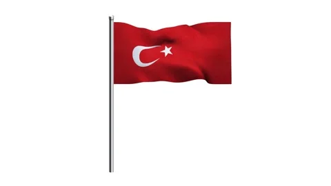 Turkey flag waving in wind with stick animation isolated on white background Stock Footage 323199971
