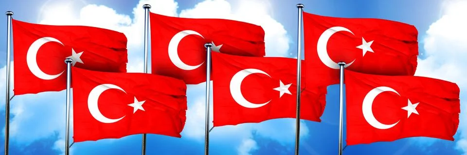 Turkey flags, 3D rendering, on a cloud background イラスト素材