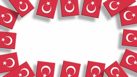 Turkey flags border frame on white background for copy space Stock Footage 325609541