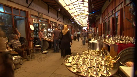 Turkey gaziantep coppersmiths bazaar Stock Footage 166814784