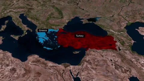 Turkey Greece Map Animation  Eastern Mediterranean Border Region Stock Footage 311948693