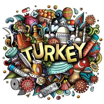 Turkey hand drawn cartoon doodles illustration. Coronavirus cartoon design. Stock Illustration