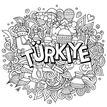 Turkey hand drawn cartoon doodles illustration. Funny travel design. Stock Illustration