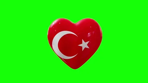 Turkey heart flag pop-up animation with bounce on green screen Stock Footage 314370759