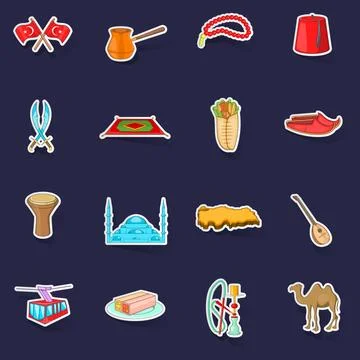 Turkey icons set vector sticker Stock Illustration