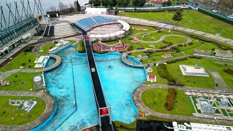 Turkey, Istanbul: From an elevated perspective, a lush green park with a Fotos de archivo