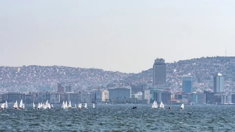 Turkey - Izmir, 2017. Time lapses view of Sailing boat races in izmir city, Stock Footage 130296162