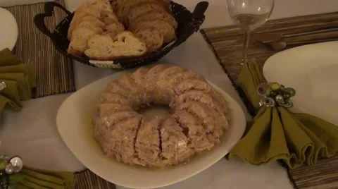 Turkey jelly and bread on table Stock Footage 46320890