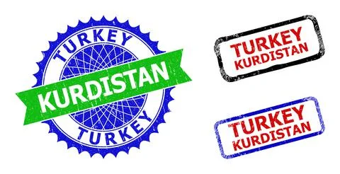 TURKEY KURDISTAN Rosette and Rectangle Bicolor Watermarks with Scratched Styles Stock Illustration