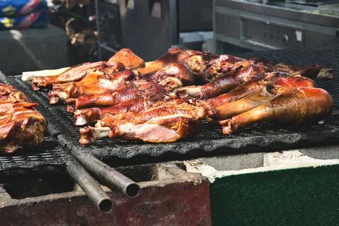 Turkey legs on bbq Stock Photos