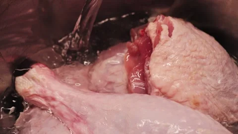 Turkey legs in a large pot covered with water, the process of making turkey soup Video stock 329997064