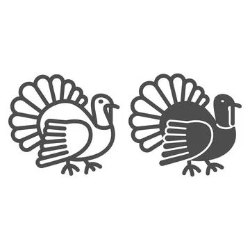 Turkey line and solid icon, poultry concept, turkey cock bird vector sign on Illustration