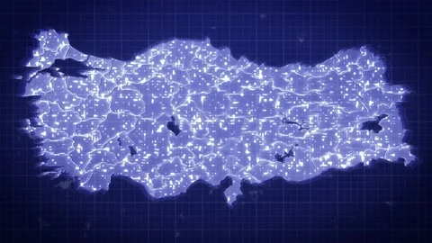 Turkey Map Blue Digital Signals Animation Stock Footage 164057164