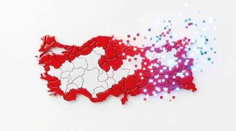 Turkey map dissolving into digital pixels abstract concept illustration on .. Stock Illustration