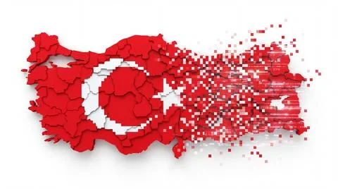 Turkey map dissolving into digital pixels abstract concept illustration wit.. Stock Illustration