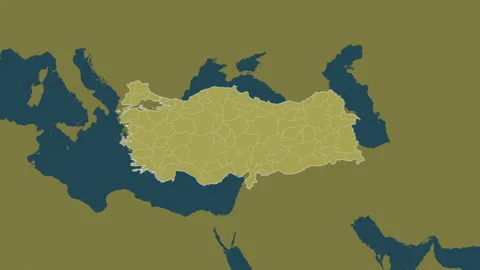 Turkey map - extract. Regions. Pattern. Labels Video stock 322797251