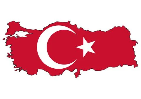 Turkey map with flag - outline of a state with a national flag Illustrazione stock