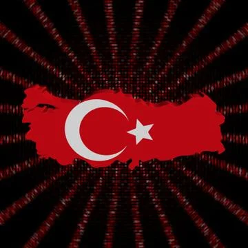 Turkey map flag on red hex code burst illustration Ilustración de archivo
