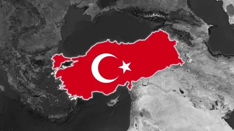 Turkey Map With Flag zoom in dark map Stock Footage 309458687