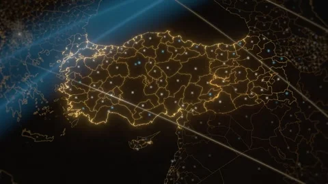 Turkey Map With Glowing City Lights And Data Network Seen From Orbit Stock Footage 343401319