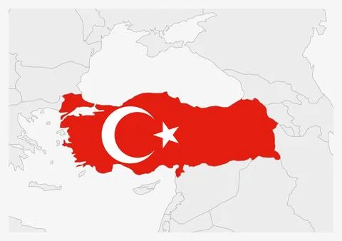 Turkey map highlighted in Turkey flag colors Stock Illustration
