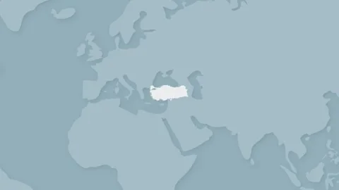 Turkey Map Highlighted on World Map, Europe and Asia Country Illustration Stock Footage 339229373