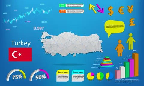 Turkey map info graphics - charts, symbols, elements and icons collection. De イラスト素材