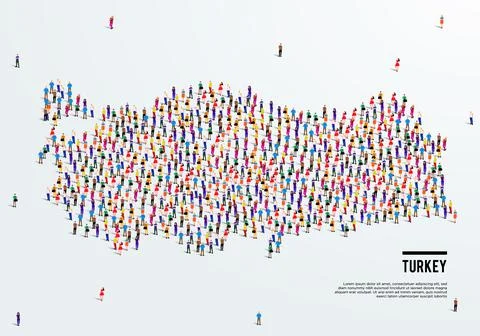 Turkey Map. Large group of people form to create a shape of Turkey Map. Stock Illustration