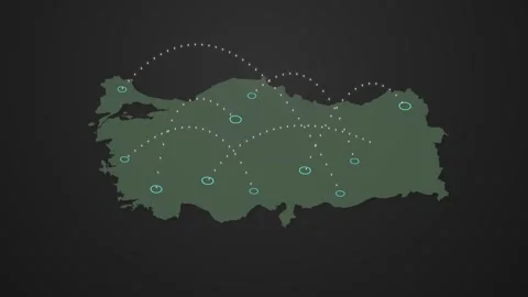 Turkey Map with Location-to-Location Signal Connection Animation Stock Footage 342308797