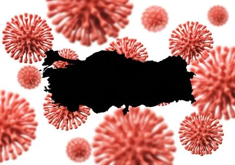 Turkey map over a scientific virus microbe background. 3D Rendering Ilustração Stock