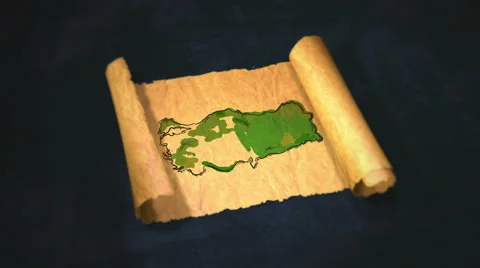 Turkey Map Painting Unfolding Old Paper Scroll 3D 4K Stock Footage 59041518