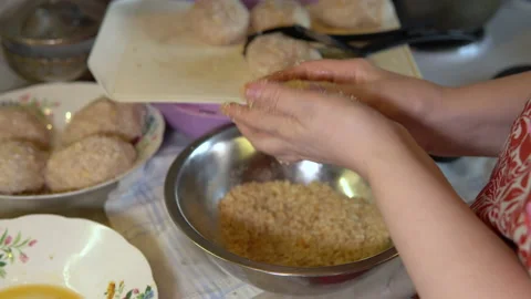 Turkey meat cutlets are prepared in the home kitchen Stock Footage 154558254