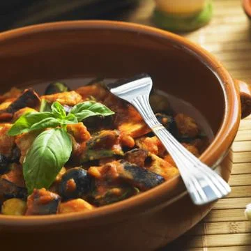 Turkey meat with egg-plan Stock Photos