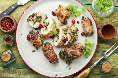 Turkey meat rolls. Stock Photos