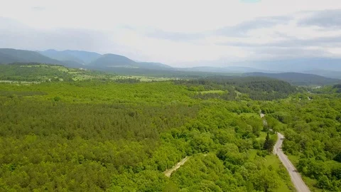 Turkey, Mengen, forests, path, greenery, mountain in distance, drone, oe01 Stock Footage 116827670
