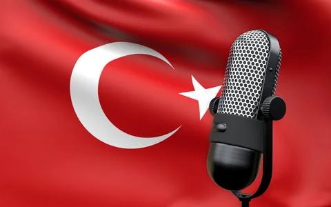 Turkey national flag with microphone composition of voice of truth debate inf Stock Illustration