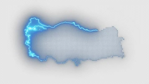 Turkey Neon Blue Glowing Map Futuristic Digital Tech Alpha Loop 4K Stock Footage 334991855