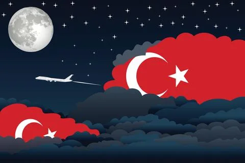 Turkey Night Clouds Airplane Vector Illustration Stock Illustration