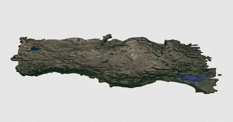 Turkey north to south map with 3d relief 4K satellite ground height Stock Footage 218620335
