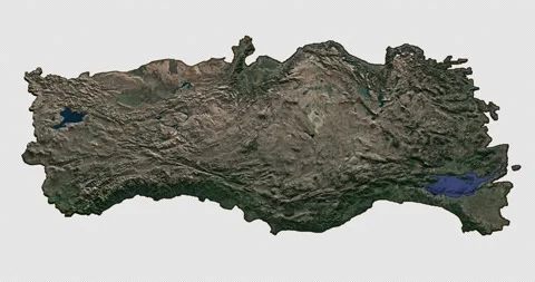 Turkey north to south map with 3d relief 4K satellite ground top height Stock Footage 218620385