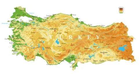 Turkey physical map isolated Stock Illustration