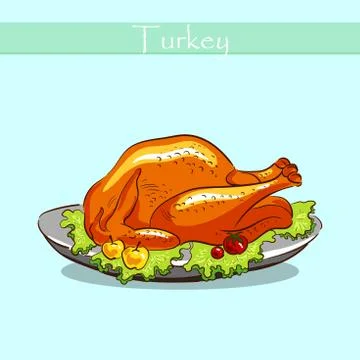 Turkey On A Plate Vector Stock Illustration