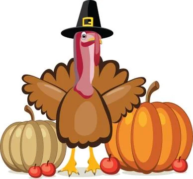 Turkey, pumpkins and apples Stock Illustration