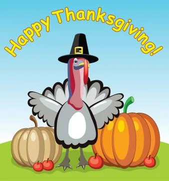 Turkey, pumpkins and apples Stock Illustration