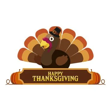 Turkey with pumpkins sign. Vector Stock Illustration