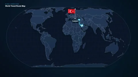 Turkey To Qatar Flight Route - Middle East Map Graphic Stock Footage 346332432