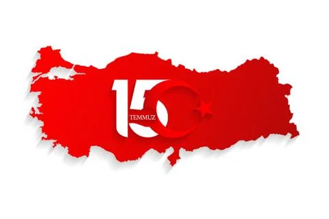 Turkey red map on 15 July, Happy Holidays Democracy Republic new logo, celebr Stock Illustration