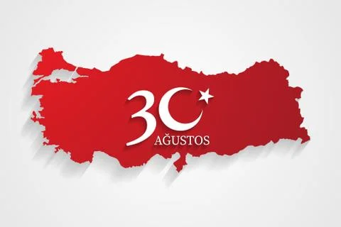 Turkey red map on August 30 logo, victory day of Turkey, celebration backgrou Stock Illustration