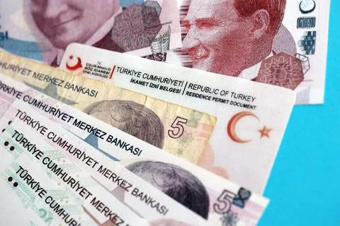 Turkey residence permit card document and turkish liras money bills banknotes Stock Photos